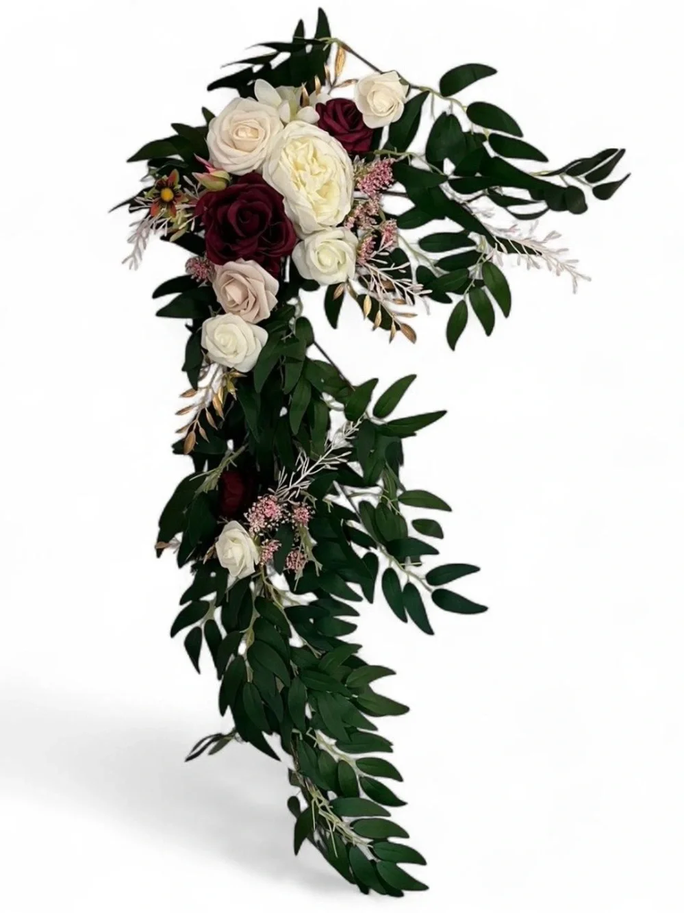 Elegant Burgundy and Ivory Floral Hanging Garland - Wedding